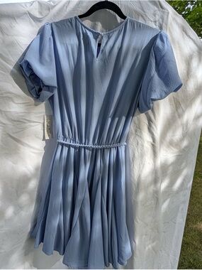 Premier Light Blue Short Sleeve Braided Waist Girls Dress